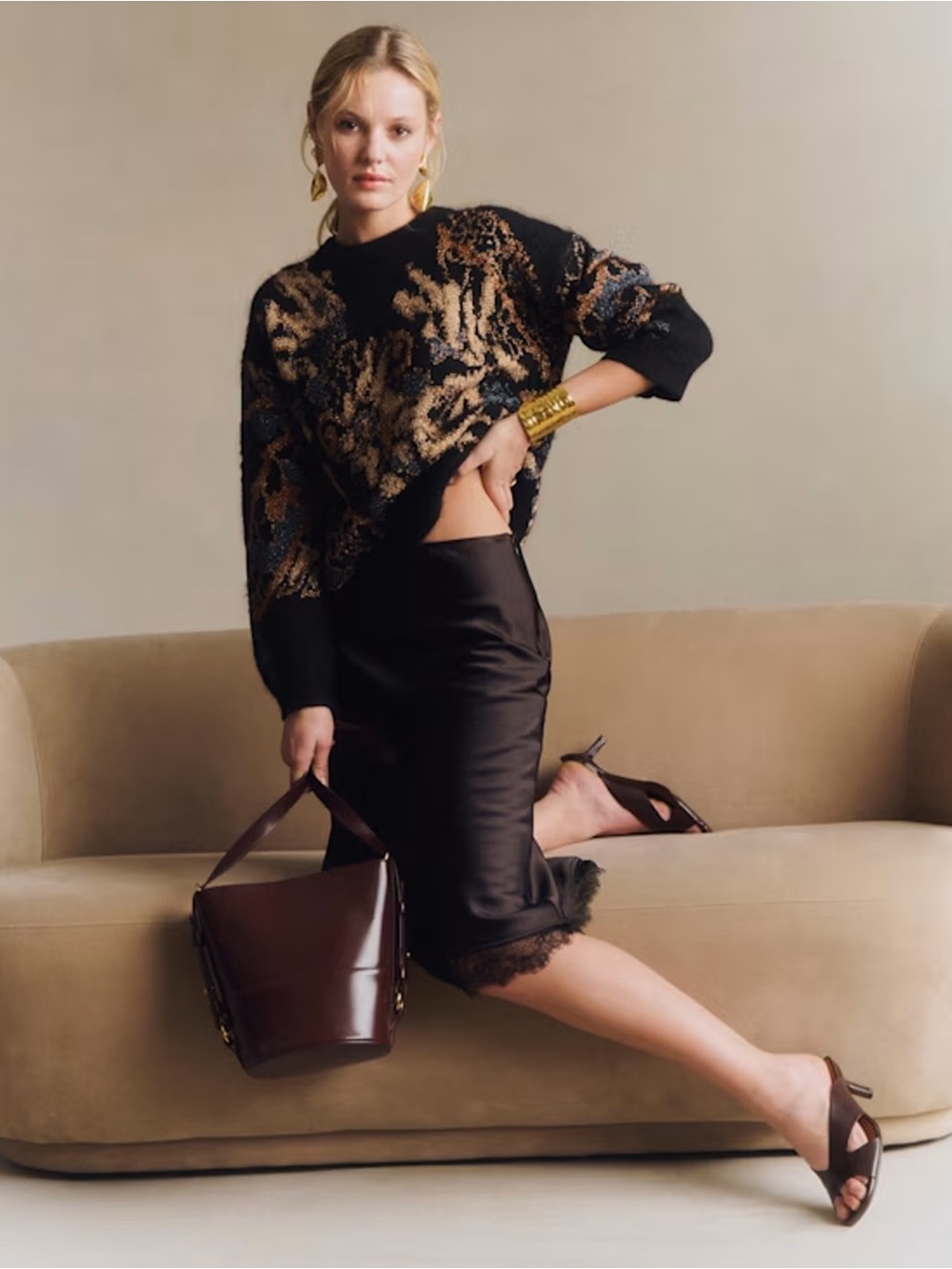 NWT - Sezane - Irina Sweater - Black with Jacquard Print